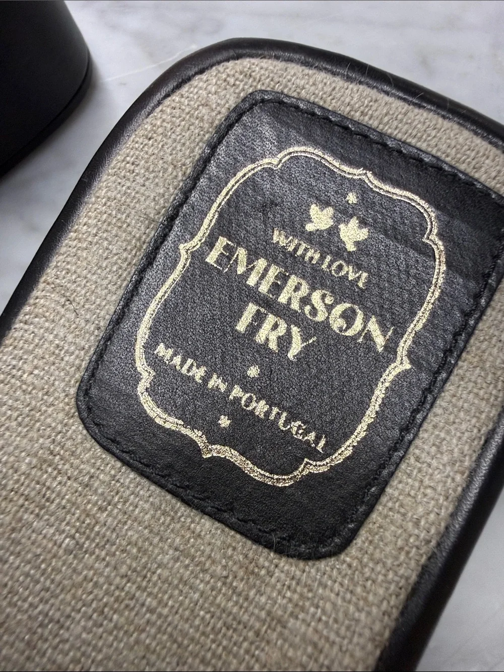 Emerson Fry Black Leather Platform Slides Size 9
